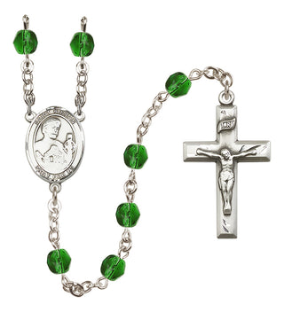 Silver Plated 6mm Fire Polished Saint Kieran Rosary in Emerald