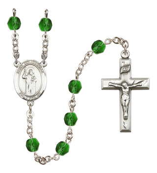 Silver Plated 6mm Fire Polished Saint Columbkille Rosary in Emerald