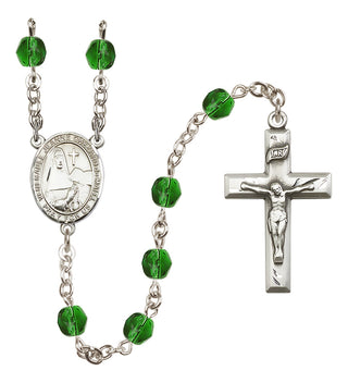 Silver Plated 6mm Fire Polished Saint Jeanne Chezard de Matel Rosary in Emerald