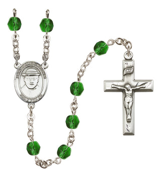 Silver Plated 6mm Fire Polished Saint Damien of Molokai Rosary in Emerald