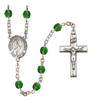 Silver Plated 6mm Fire Polished Saint Anthony Mary Claret Rosary in Emerald