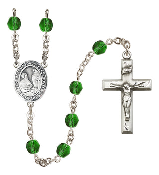 Silver Plated 6mm Fire Polished Saint Mary Magdalene of Canossa Rosary in Emerald