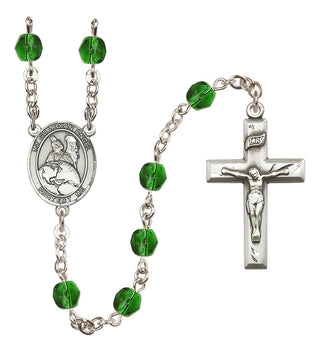 Silver Plated 6mm Fire Polished Guardian Angel Protector Rosary in Emerald