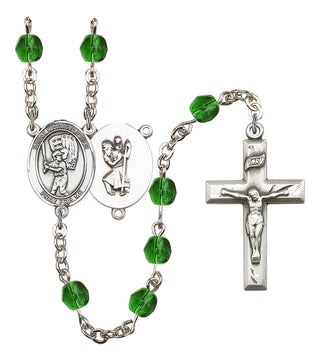 Saint Christopher and Baseball Rosary with Emerald Beads