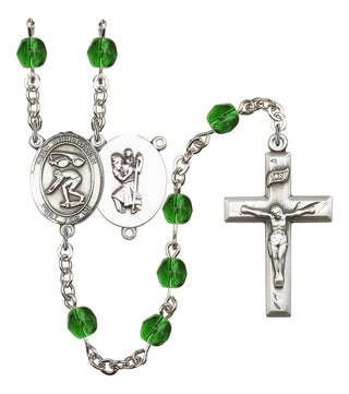 Saint Christopher and Swimming Rosary with Emerald Beads