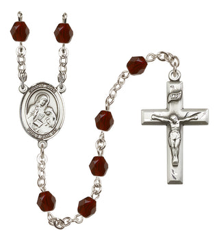 Silver Plated 6mm Fire Polished Saint Ann Rosary in Garnet