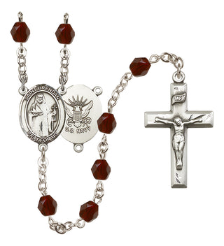 Silver-Plated 6mm Saint Brendan the Navigator / Navy Rosary