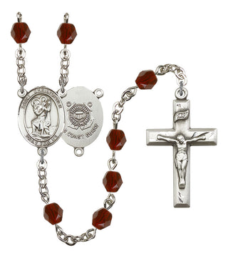Saint Christopher and Coast Guard Rosary with Garnet Beads