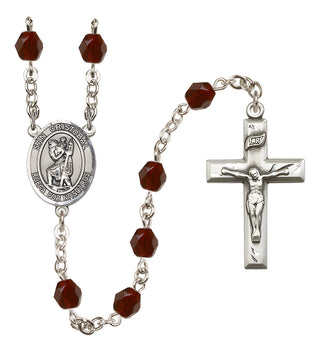 Silver-Plated 6mm San Cristobal  Engraved Catholic Rosaries