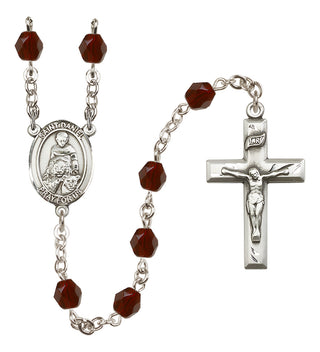 Silver Plated 6mm Fire Polished Saint Daniel Rosary in Garnet