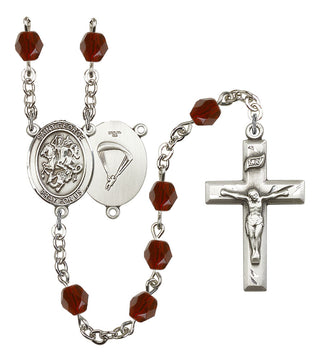 Saint George and Paratrooper Rosary with Garnet Beads