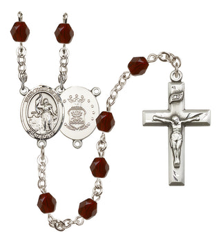 Silver Plated 6mm Fire Polished Saint Joan of Arc / Air Force Rosary in Garnet