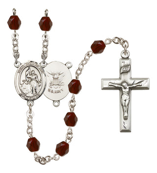 Silver Plated 6mm Fire Polished Saint Joan of Arc / Navy Rosary in Garnet