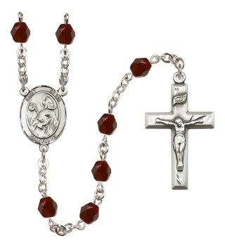 Silver Plated 6mm Fire Polished Saint Kevin Rosary in Garnet