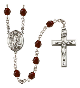 Silver Plated 6mm Fire Polished Saint Lazarus Rosary in Garnet
