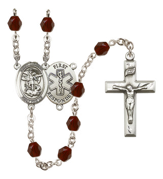 Silver-Plated 6mm Saint Michael/1St Responder Rosary