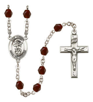 Silver Plated 6mm Fire Polished San Miguel Arcangel Rosary in Garnet