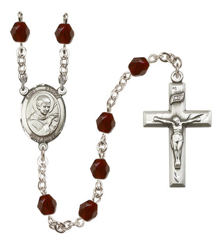 Silver Plated 6mm Fire Polished Saint Robert Bellarmine Rosary in Garnet