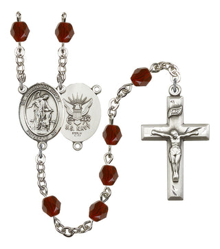 Guardian Angel and Navy Rosary with Garnet Beads