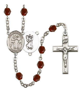 Saint Christopher and Wrestling Rosary with Garnet Beads