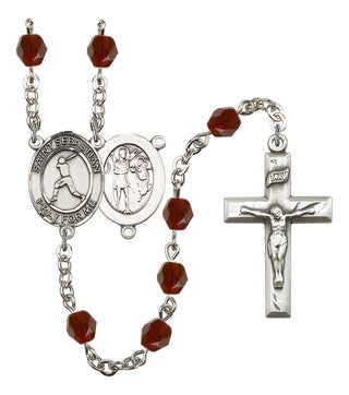 Saint Sebastian and Baseball Rosary with Garnet Beads