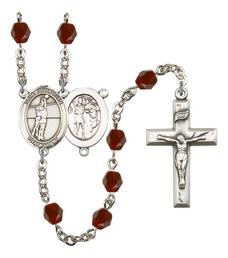 Saint Sebastian and Volleyball Rosary with Garnet Beads