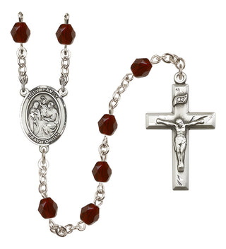 Silver Plated 6mm Fire Polished Holy Family Rosary in Garnet