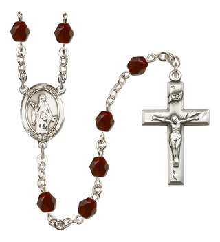Silver Plated 6mm Fire Polished Saint Amelia Rosary in Garnet