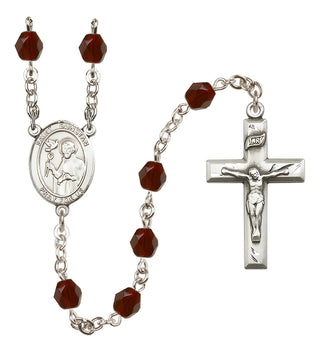 Silver Plated 6mm Fire Polished Saint Dunstan Rosary in Garnet