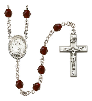 Silver Plated 6mm Fire Polished Saint Jeanne Chezard de Matel Rosary in Garnet