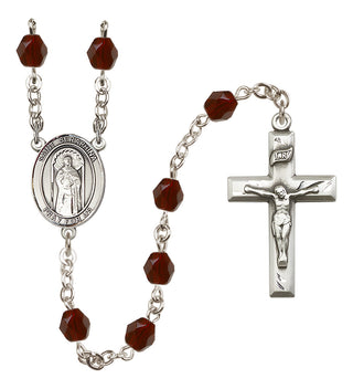 Silver Plated 6mm Fire Polished Saint Seraphina Rosary in Garnet