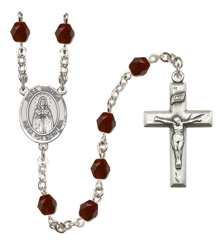Silver Plated 6mm Fire Polished Our Lady Rosa Mystica Rosary in Garnet