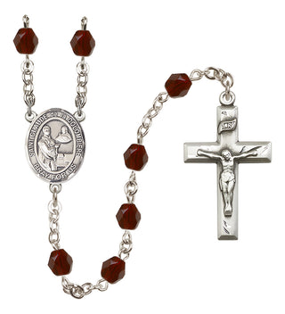 Silver Plated 6mm Fire Polished Saint Claude de la Colombiere Rosary in Garnet