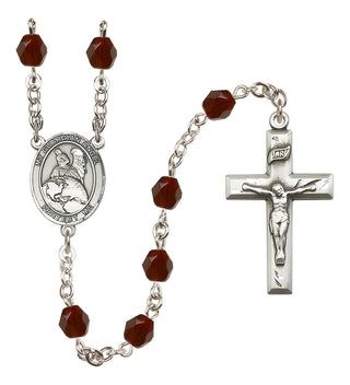 Silver Plated 6mm Fire Polished Guardian Angel Protector Rosary in Garnet