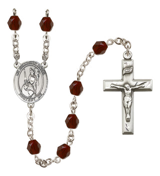 Silver Plated 6mm Fire Polished Guardian Angel of the World Rosary in Garnet