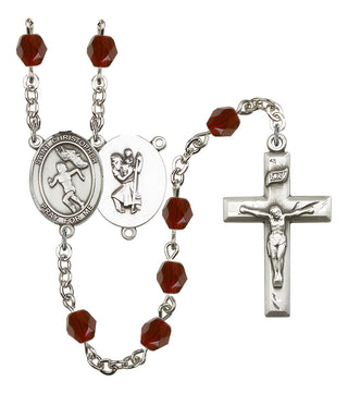 Saint Christopher and Track&Field Rosary with Garnet Beads