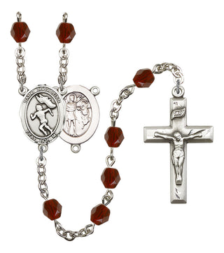 Saint Sebastian and Track & Field-Woman Rosary with Garnet Beads