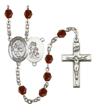 Guardian Angel and Basketball Rosary with Garnet Beads