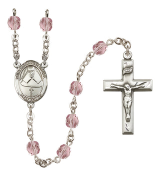 Silver Plated 6mm Fire Polished Saint Katharine Drexel Rosary in Light Amethyst