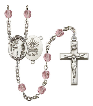 Saint Brendan The Navigator and Navy Rosary with Light Amethyst Beads