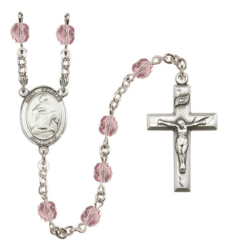 Silver Plated 6mm Fire Polished Saint Charles Borromeo Rosary in Light Amethyst