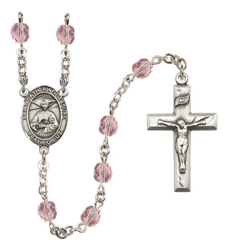 Silver Plated 6mm Fire Polished Saint Catherine Laboure Rosary in Light Amethyst