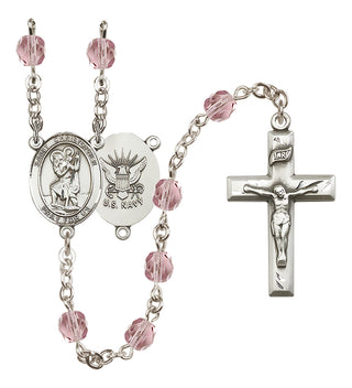Silver-Plated 6mm Saint Christopher / Navy Rosary