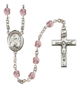 Silver Plated 6mm Fire Polished Saint Dorothy Rosary in Light Amethyst