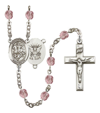 Saint George and Navy Rosary with Light Amethyst Beads