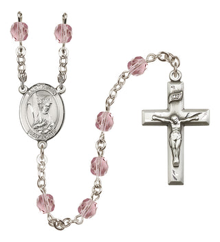 Silver Plated 6mm Fire Polished Saint Helen Rosary in Light Amethyst