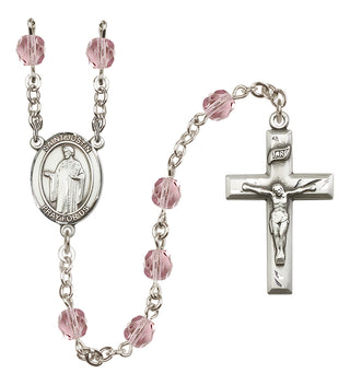 Silver-Plated 6mm Saint Justin  Engraved Catholic Rosaries