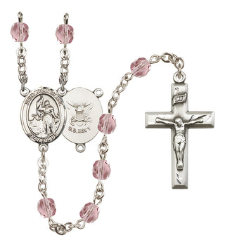 Silver Plated 6mm Fire Polished Saint Joan of Arc / Navy Rosary in Light Amethyst