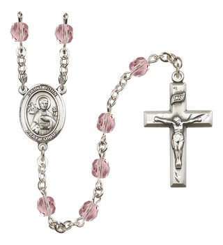 Silver Plated 6mm Fire Polished Saint John the Apostle Rosary in Light Amethyst