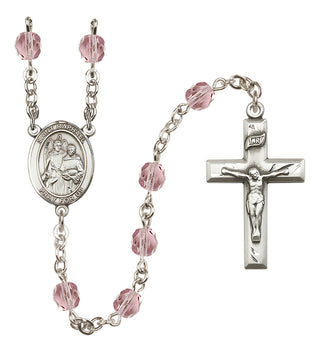 Silver Plated 6mm Fire Polished Saint Raphael the Archangel Rosary in Light Amethyst